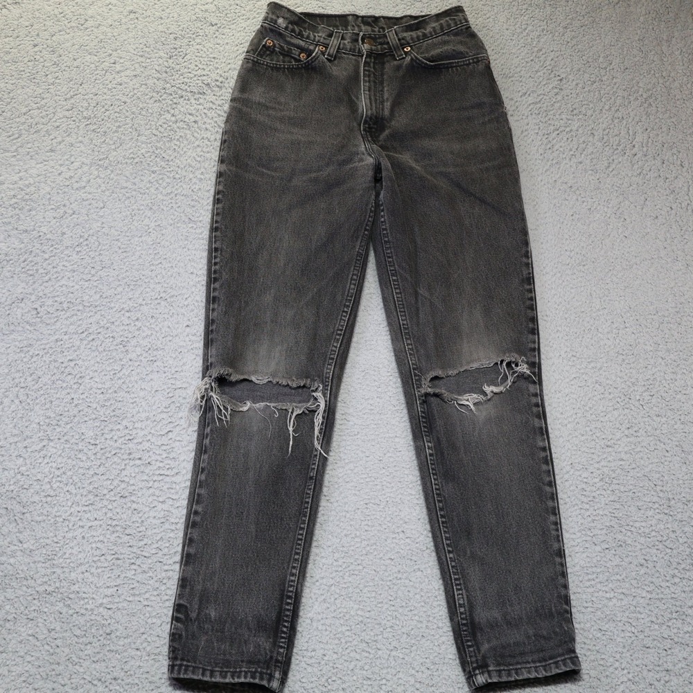 Vintage Levis 512 Slim Fit Tapered Leg Distressed Black Jeans 7 Short 23x27.5